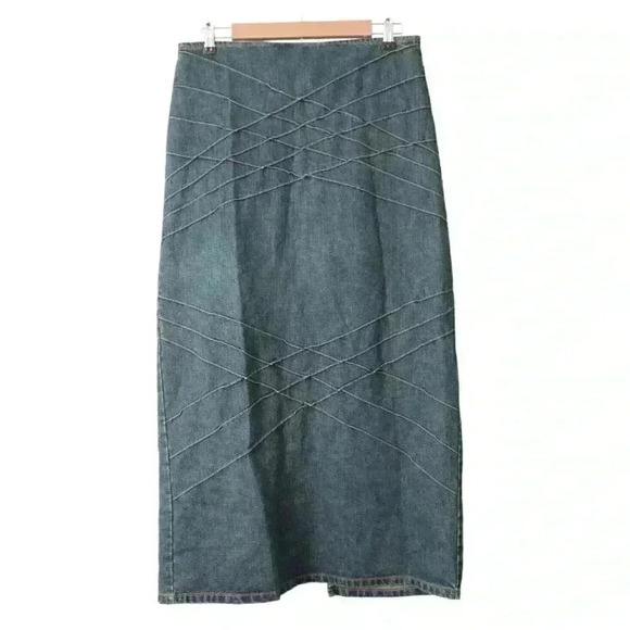 Vintage Y2K No Boundaries Denim Maxi Skirt Size 11 A-Line Boho Hippie - Picture 1 of 11